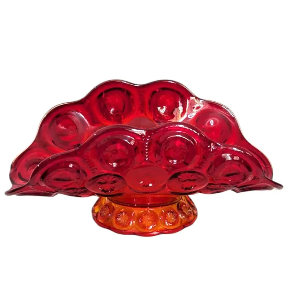Vintage MCM LE Smith Moon  Stars Red Amberina Glass Fruit Bowl Retro Americana